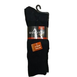 NEW Gold Toe Men's Black 4 pk Soft Spun Poly Gold Toe Socks Shoe Size 6-12.5